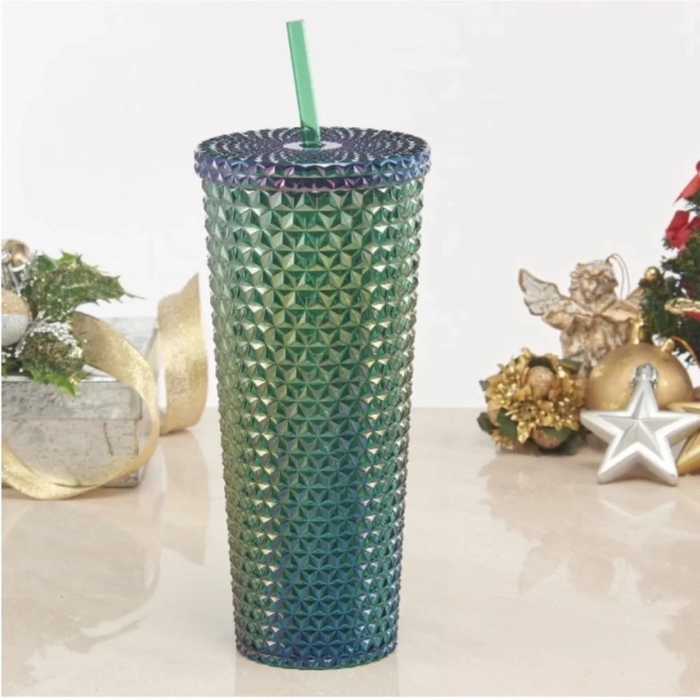 Holiday time iridescent green 26 fl oz drinking‎ tumbler new